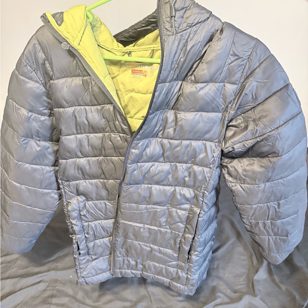 Hawke & Co Kids Silver Puffer Jacket with Lime Lining